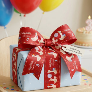En Satin Ruban personnalisé d'anniversaire de l'oie rouge