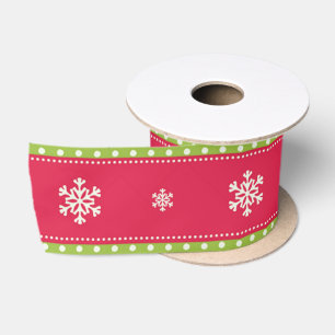 En Satin Ruban rose et vert ornements et flocons de neige