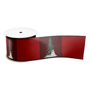 En Satin Snowman et cerf sur ruban satiné plaid