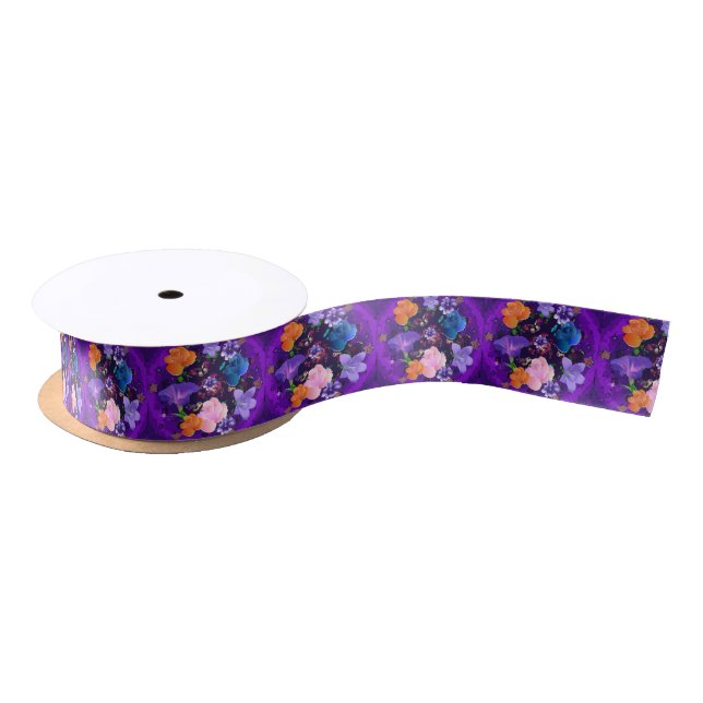 En Satin Vibrant Purple Abstrait Spool floral de ruban (Bobine)