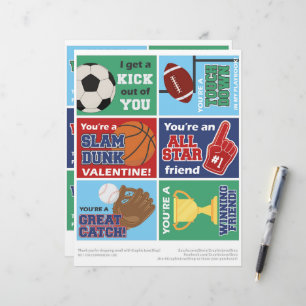 En-tête De Lettre 6 Sports Enfants Salle de classe Valentines Carte
