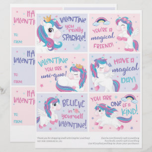 En-tête De Lettre 6 Unicorn Enfants Salle de classe Valentines Carte