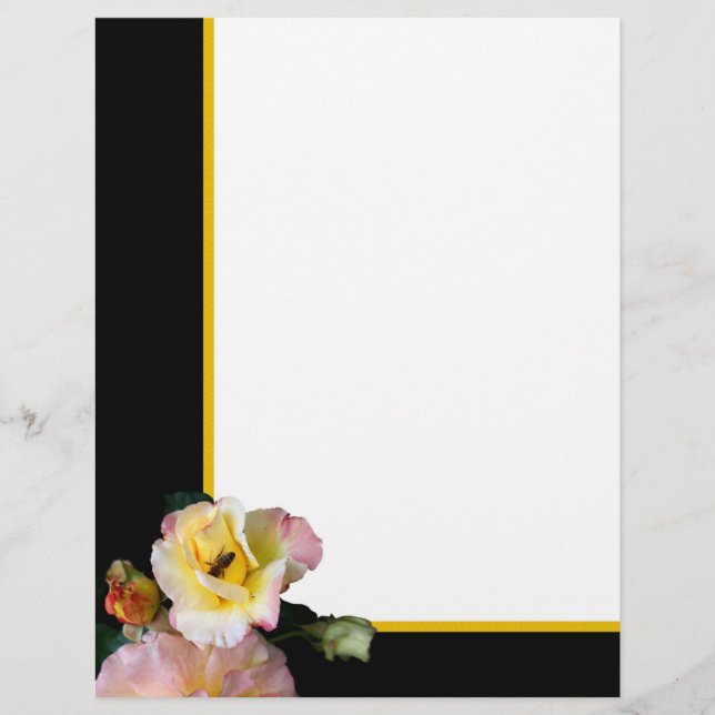 En-tête De Lettre Abeille sur roses rose jaune Fleurs (Devant)