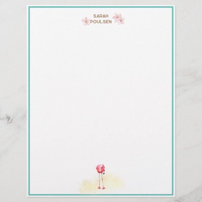 En-tête De Lettre Aloha Aquarelle Flamant rose Plumeria (Devant)