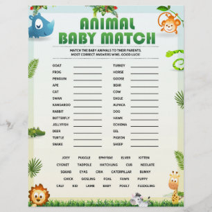 En-tête De Lettre Animal Baby Match Baby shower Jeu [Thème animal]