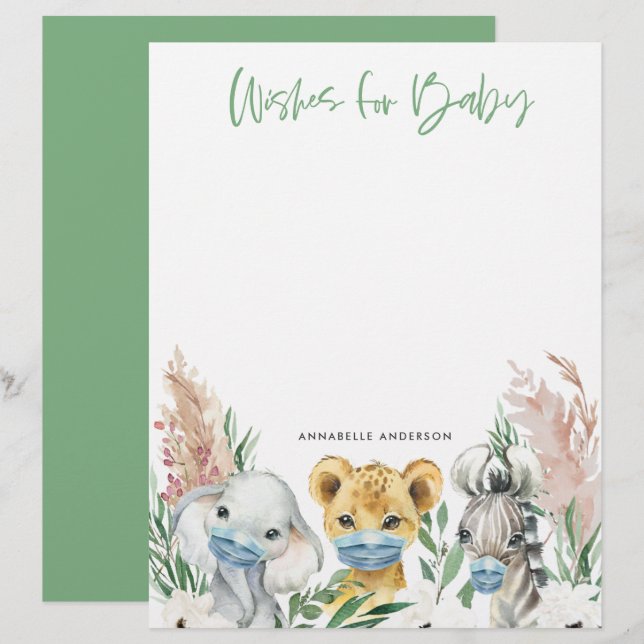 En-tête De Lettre Animaux en masque souhaits sans sexe pour bébé (Devant / Derrière)