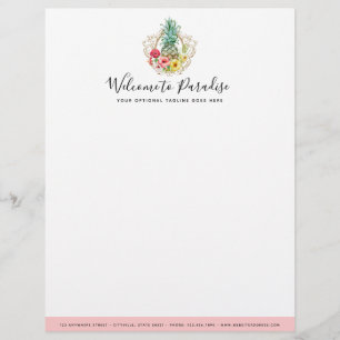 En-tête De Lettre Aquarelle de fleurs d'ananas et de ketmie