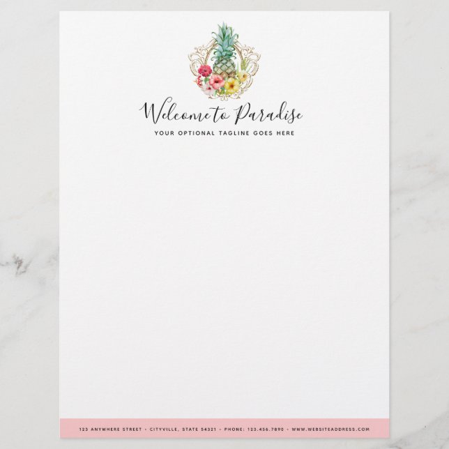 En-tête De Lettre Aquarelle de fleurs d'ananas et de ketmie (Devant)