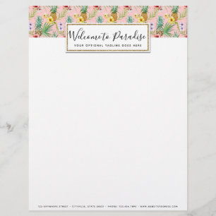 En-tête De Lettre Aquarelle de fleurs d'ananas et de ketmie