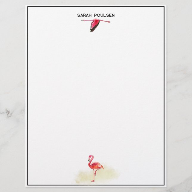 En-tête De Lettre Aquarelle Deux Flamants roses (Devant)