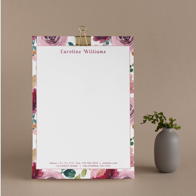 En-tête De Lettre Aquarelle élégante Fleurs violettes Typographie No (Créateur téléchargé)