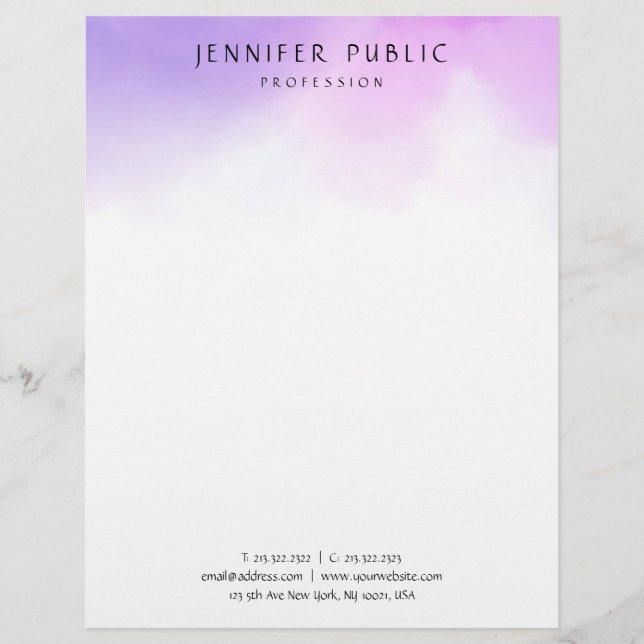En-tête De Lettre Aquarelle moderne Modèle blanc violet élégant (Devant)