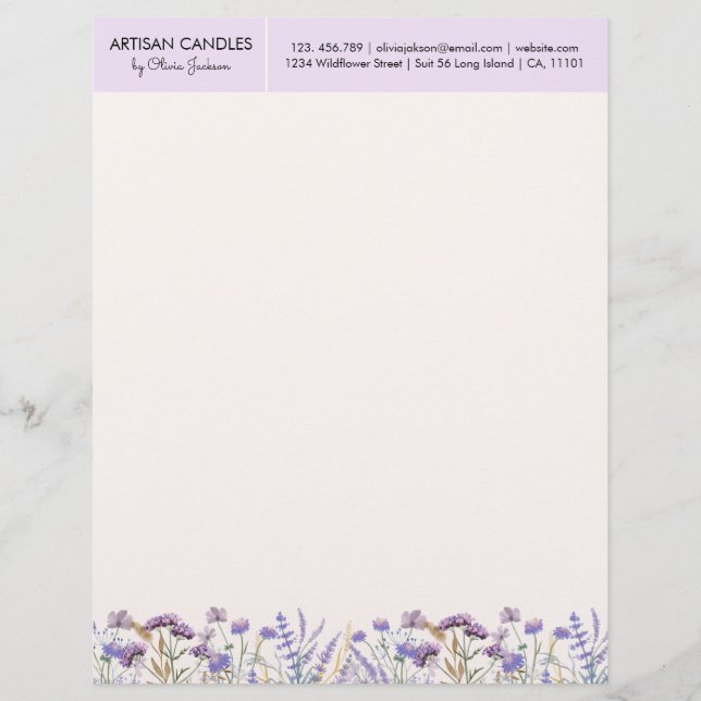 En-tête De Lettre Aquarelle Purple Fleur sauvage Meadow avec adresse (Devant)