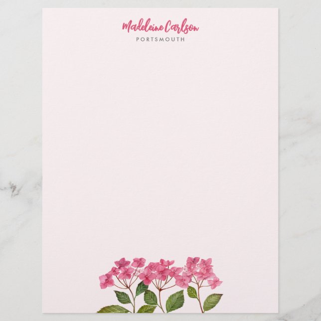 En-tête De Lettre Aquarelle rose Hydrangée Lacecaps peinture florale (Devant)