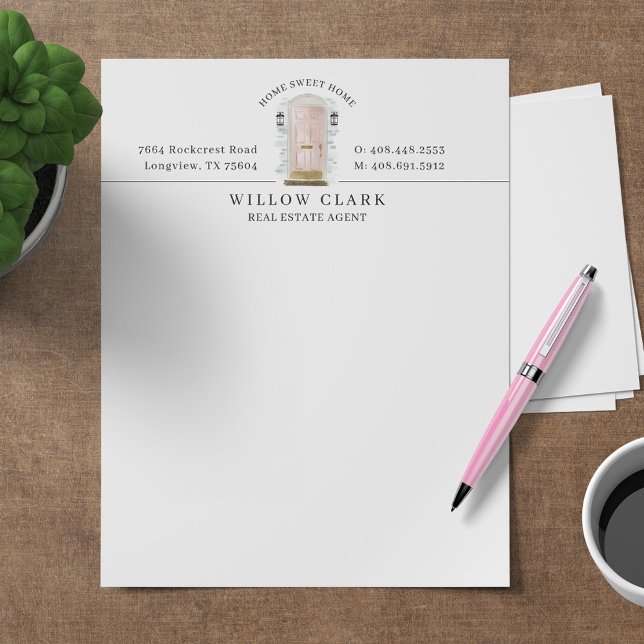 En-tête De Lettre Aquarelle rose Porte d'entrée personnalisée (Créateur téléchargé)