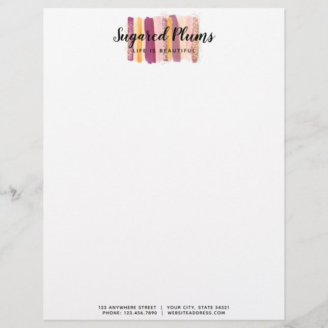 En-tête De Lettre Aquarelle tendance Peinture Trucs Plum Purple & Or (Devant)