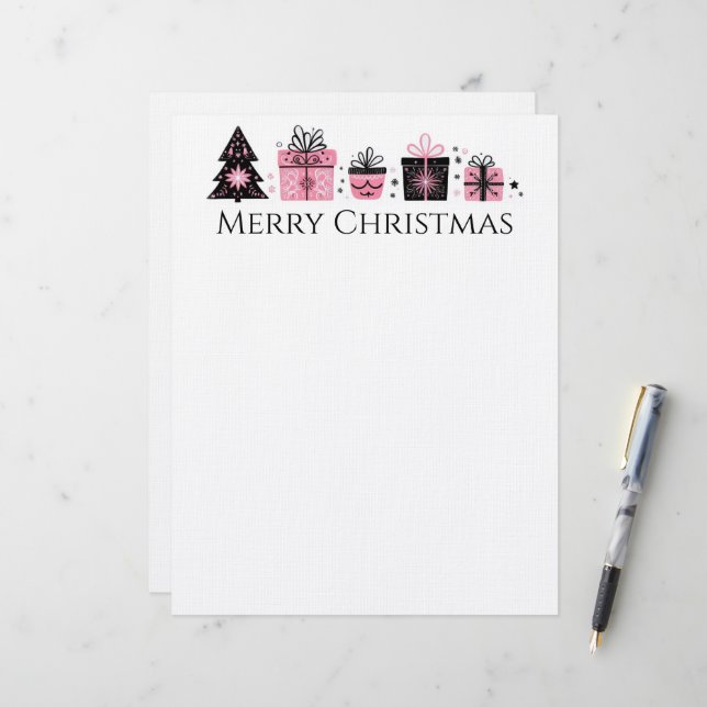 En-tête De Lettre Arbre de Noël et présente en-tête (Devant/Arrière en situation)