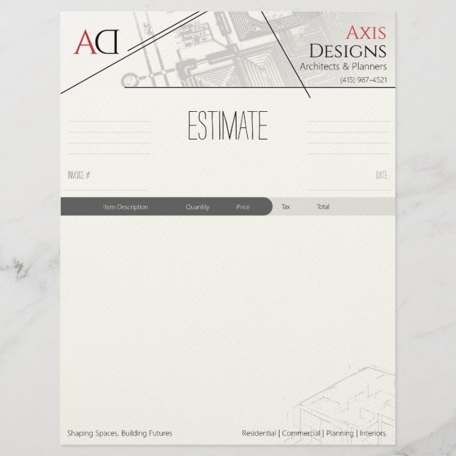 En-tête De Lettre Architecte Modèle d'estimation avec conception de  (Devant)