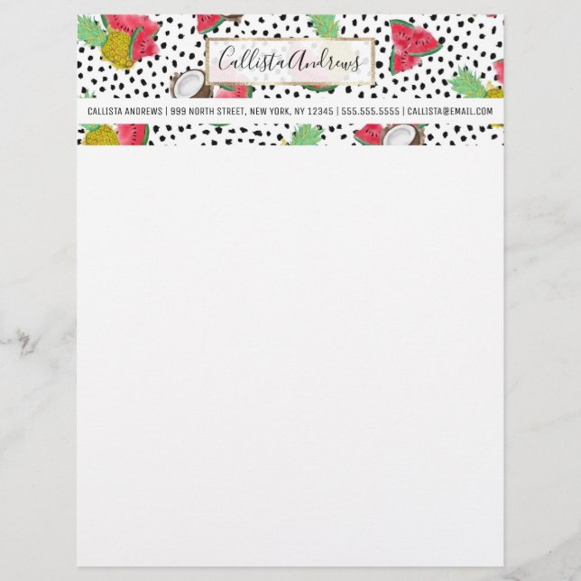 En-tête De Lettre Artsy Tropical Fruit Pois Motif aquarelle (Devant)