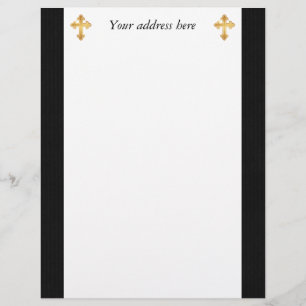 En-tête De Lettre Avec Motif Christian Cross Fleury Gold sur Black