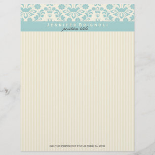 En-tête De Lettre Avec Motif Damas Bleues Pastel Et Grandes Tons Beiges