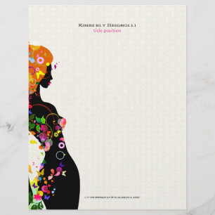 En-tête De Lettre Avec Motif Fille aux fleurs colorées