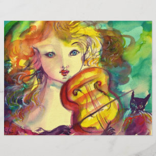 EN-TÊTE DE LETTRE AVEC MOTIF FILLE VIOLINISTE, VIOLIN ET CAT