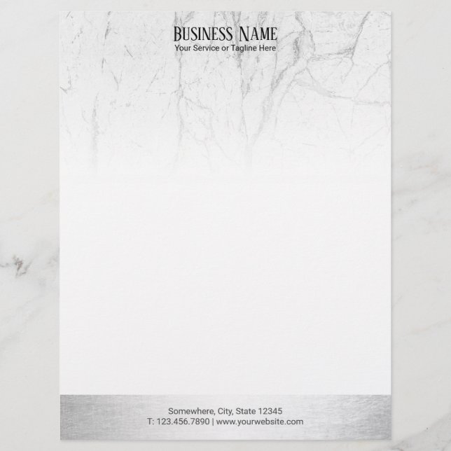 En-tête De Lettre Avec Motif Frontière argentée moderne de marbre blanche (Devant)