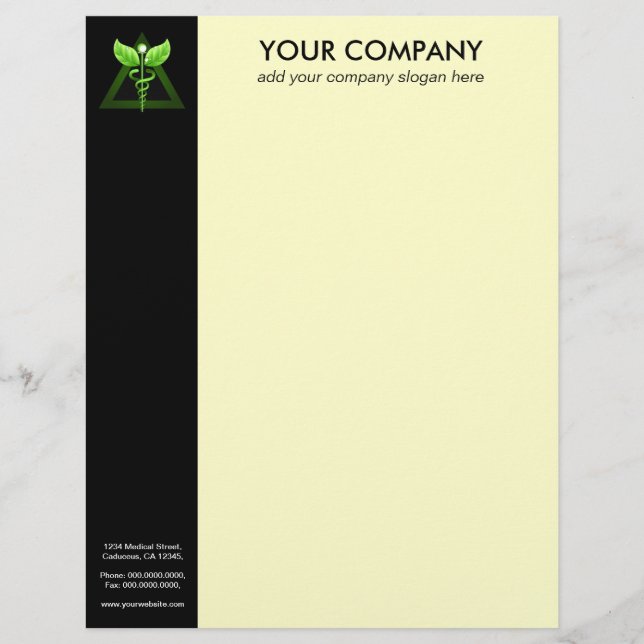 En-tête De Lettre Avec Motif Green Caduceus Alternative Medicine Crème noire (Devant)