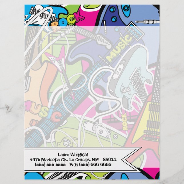 En-tête De Lettre Avec Motif Guitare Rock Music Star Grung Letterhead (Devant)