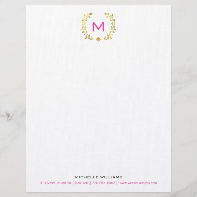 En-tête De Lettre Avec Motif Laurier et pelle de feuille d'or de monogramme (Devant)