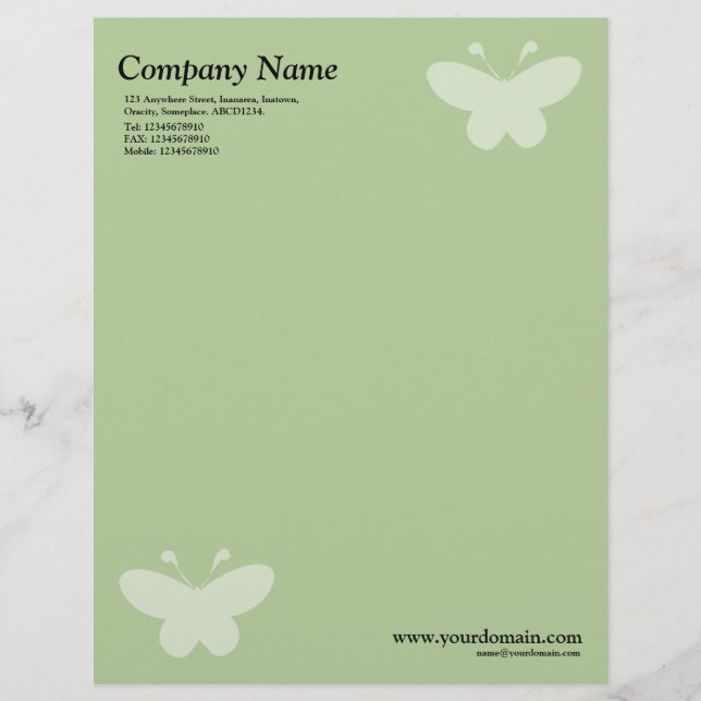 En-tête De Lettre Avec Motif Papillon élégant - Vert (Devant)