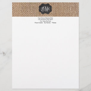 En-tête De Lettre Avec Motif Tableau de bord Burlap Look Triple Script monogram