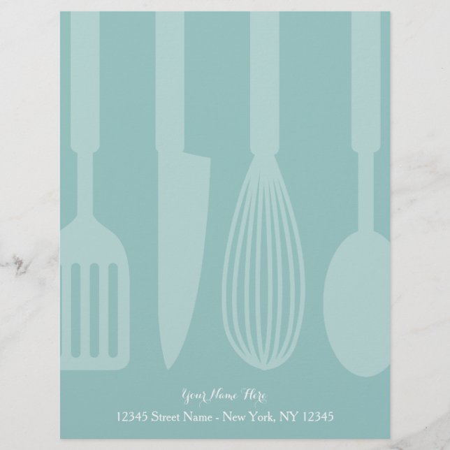 En-tête De Lettre Avec Motif ustensiles de cuisine turquoises personnalisés pap (Devant)