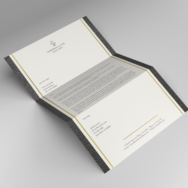 En-tête De Lettre Avocat à la loi simili cuir rayures or élégant (Créateur téléchargé)