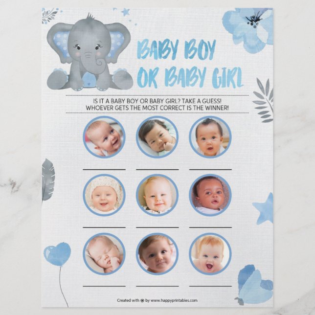 En-tête De Lettre Baby Boy Ou Baby Girl [Baby Elephant [Bleu] (Devant)