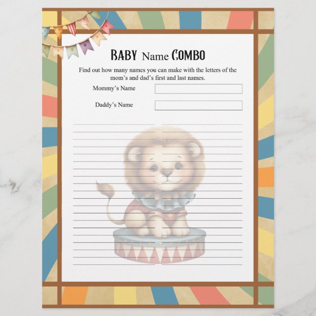 En-tête De Lettre Baby Circus_ Nom bébé Combo Douche jeu (Devant)