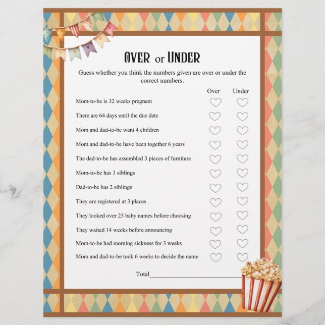 En-tête De Lettre Baby Circus_ Plus ou moins Baby shower jeu (Devant)