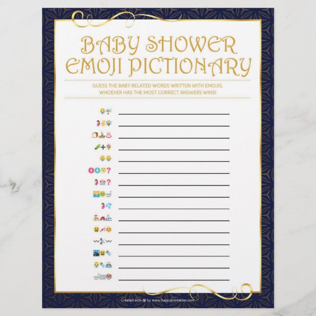 En-tête De Lettre Baby Emoji Pictionary [Bleu d'or] (Devant)