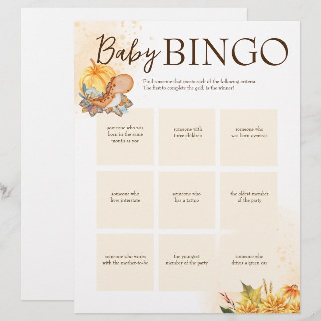 En-tête De Lettre Baby shower jeu de bingo brun modèle personnalisé (Devant / Derrière)
