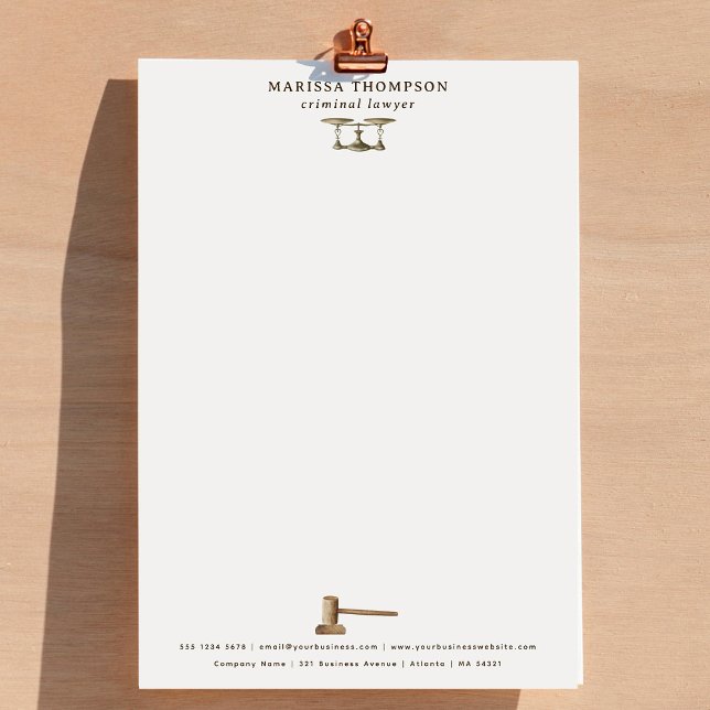 En-tête De Lettre Balances de droit Gavel Juridique Antique Professi (Law Scales Gavel Legal Antique Professional Letterhead)