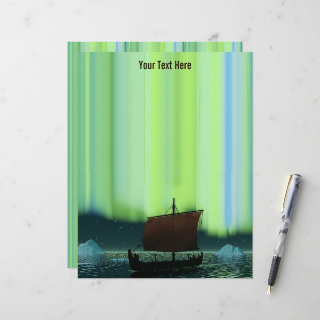 En-tête De Lettre Bateau Viking Sous Lumière Du Nord (Devant/Arrière en situation)