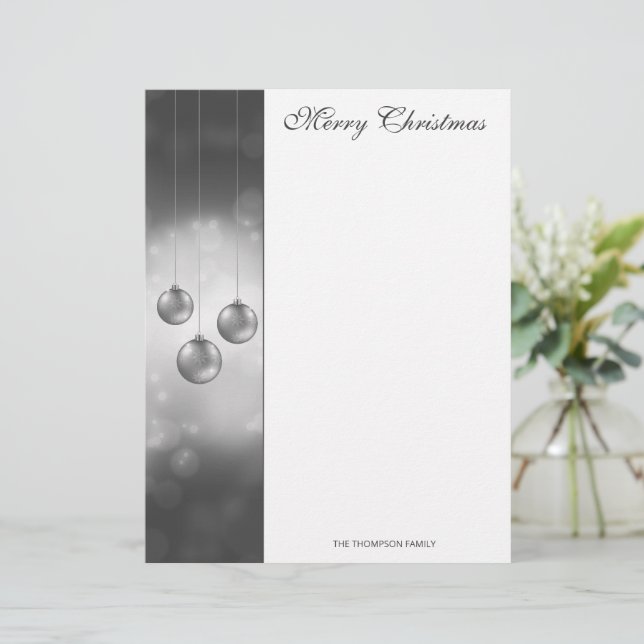 En-tête De Lettre Baubles de Noël gris argenté avec texte personnali (Debout devant)