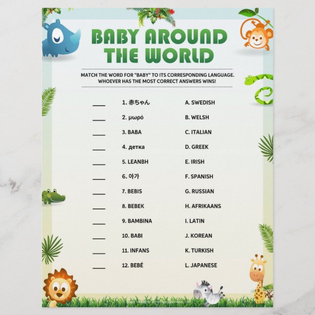 En-tête De Lettre Bébé dans le monde [Thème animal] (Devant)