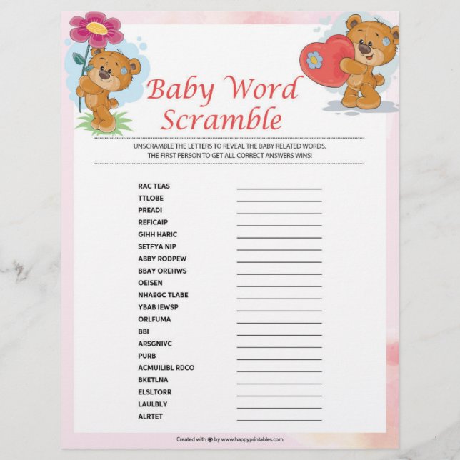 En-tête De Lettre Bébé Mot [Nounours] (Devant)