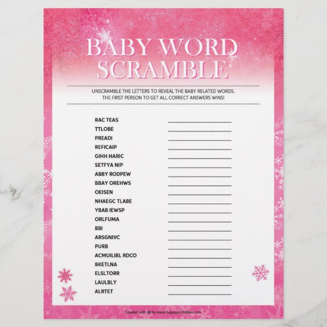 En-tête De Lettre Bébé Mot Scramble [Rose neigeux] (Devant)