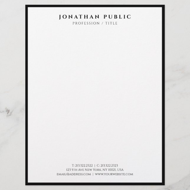 En-tête De Lettre Black And White Letterhead Modern Professional (Devant)