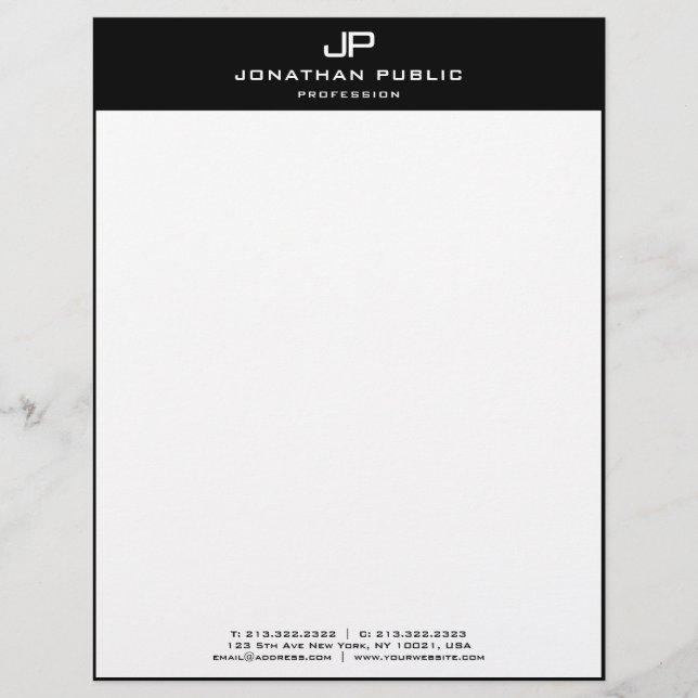 En-tête De Lettre Blanc noir décoré d'un monogramme de modèle (Devant)