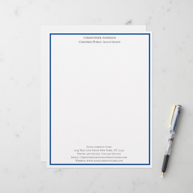 En-tête De Lettre Bleu Blanc Professionnel Entreprise Personnalisée (Devant/Arrière en situation)