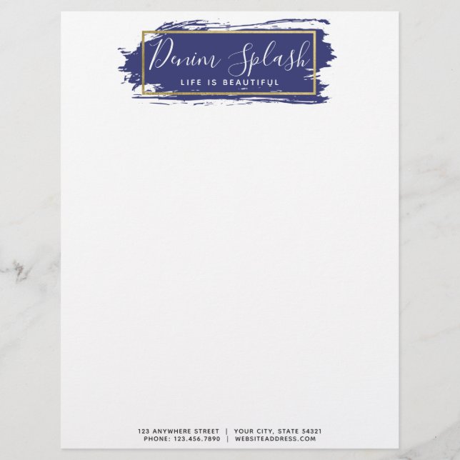En-tête De Lettre Bleu Paint Stroke & Gold Géométrique Chic (Devant)